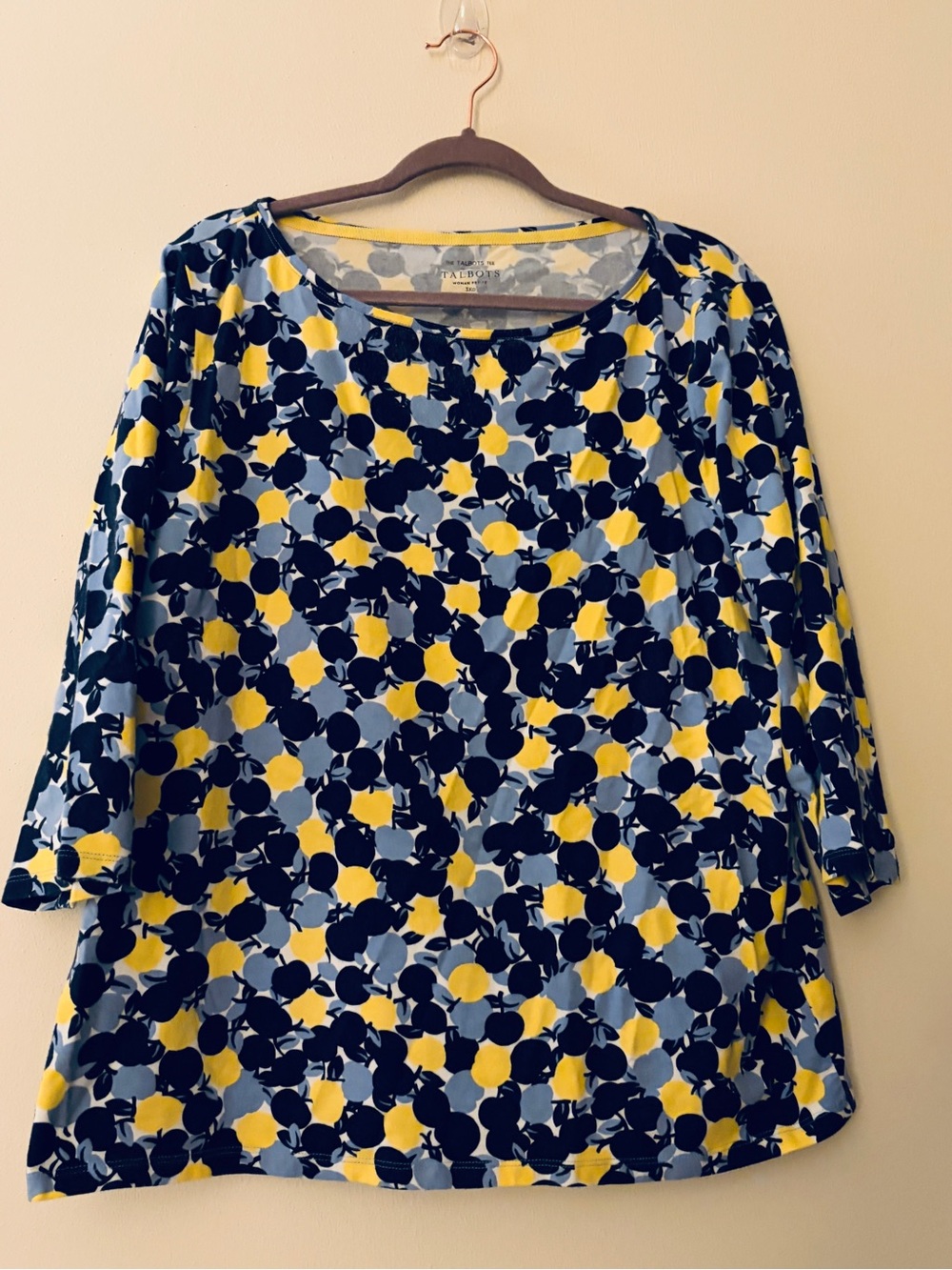 Talbots Plus Size 3X Yellow & Navy Design Scoop Neck Top